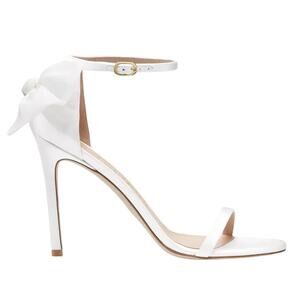 Stuart Weitzman Elegant White Cream Nudistsong Mesh Bow Heeled Sandals Size 9